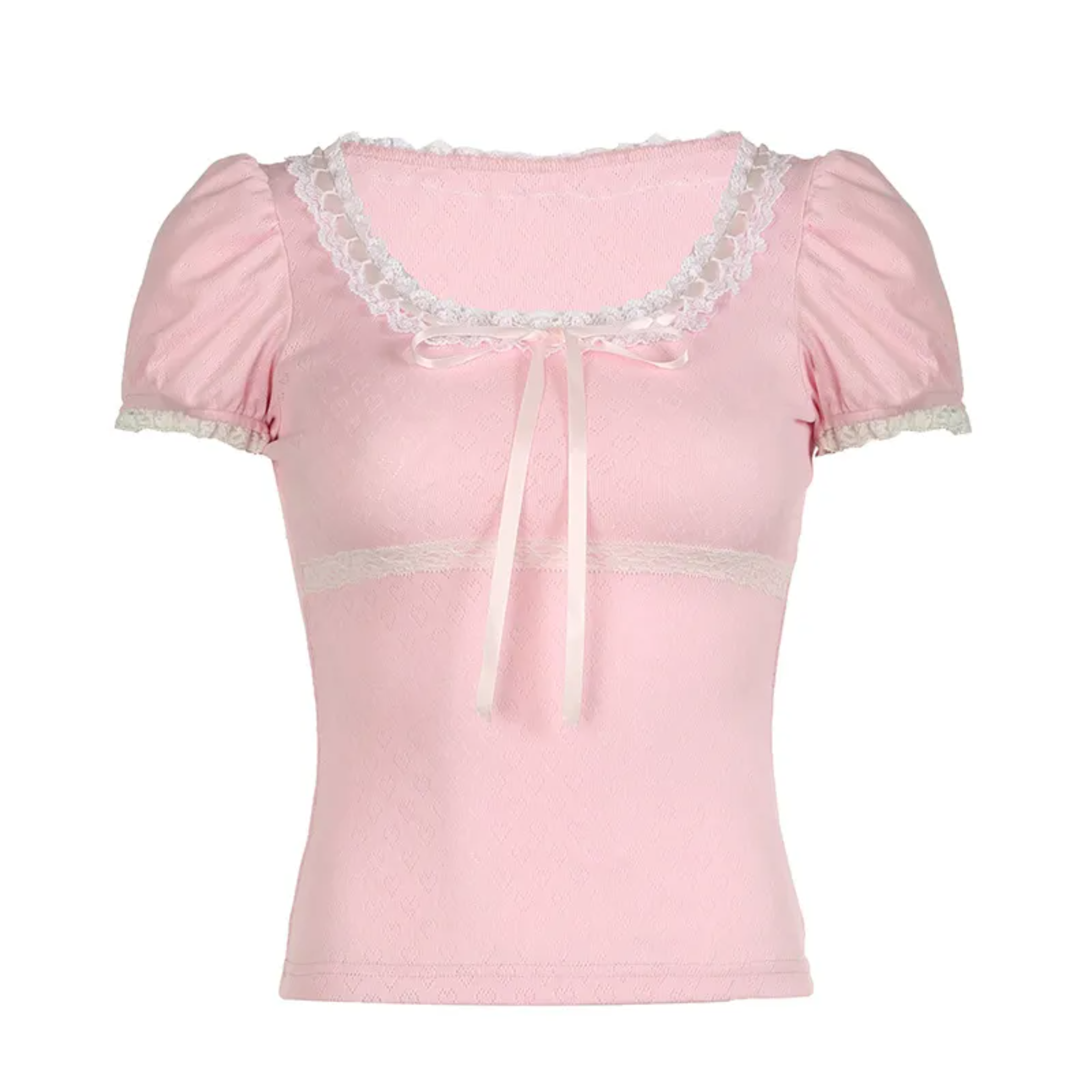 Pink Lace-Trim Coquette Bow Top