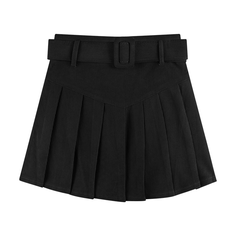 Black Corduroy Pleated Skirt