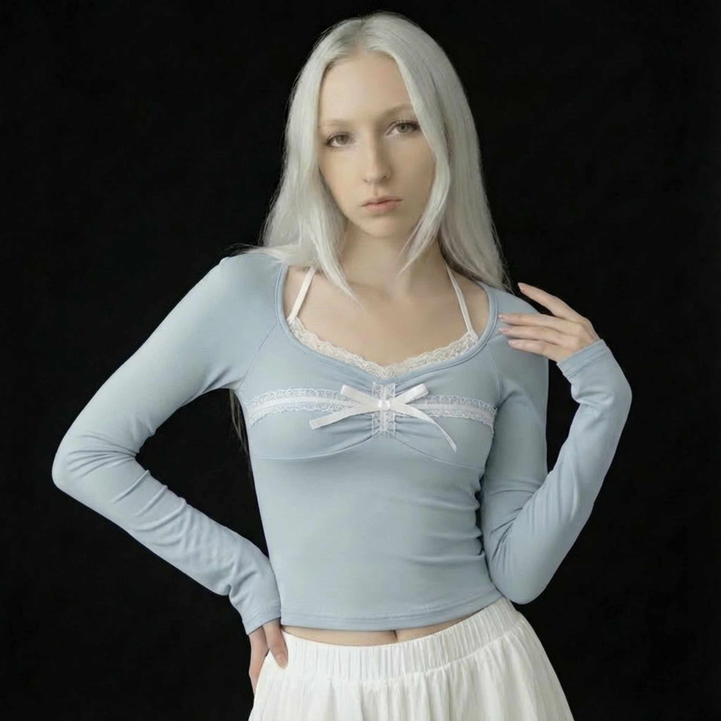 Dainty Lace Trim Bow-Front Top