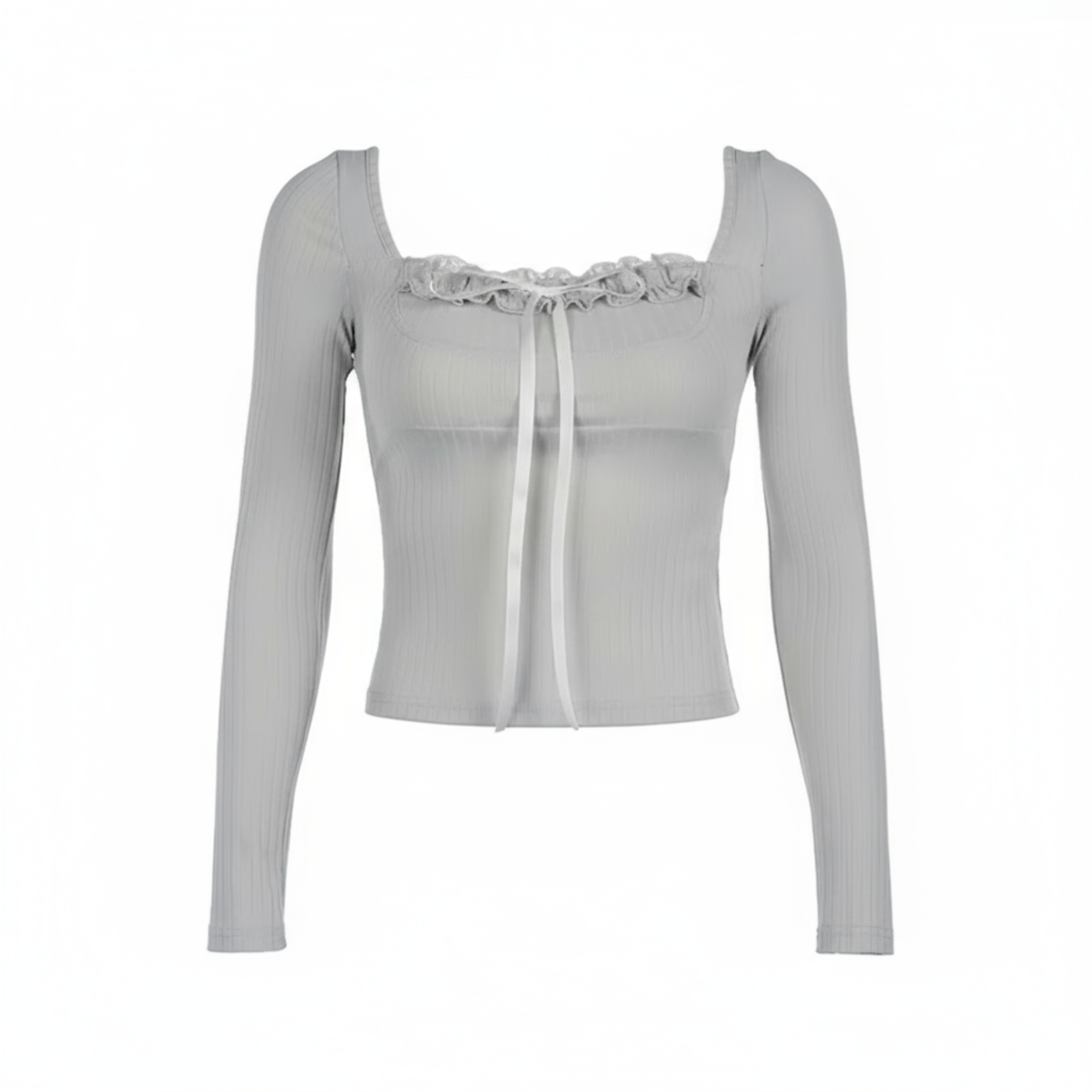 Frosty Lace Ribbon Sweetheart Coquette Top