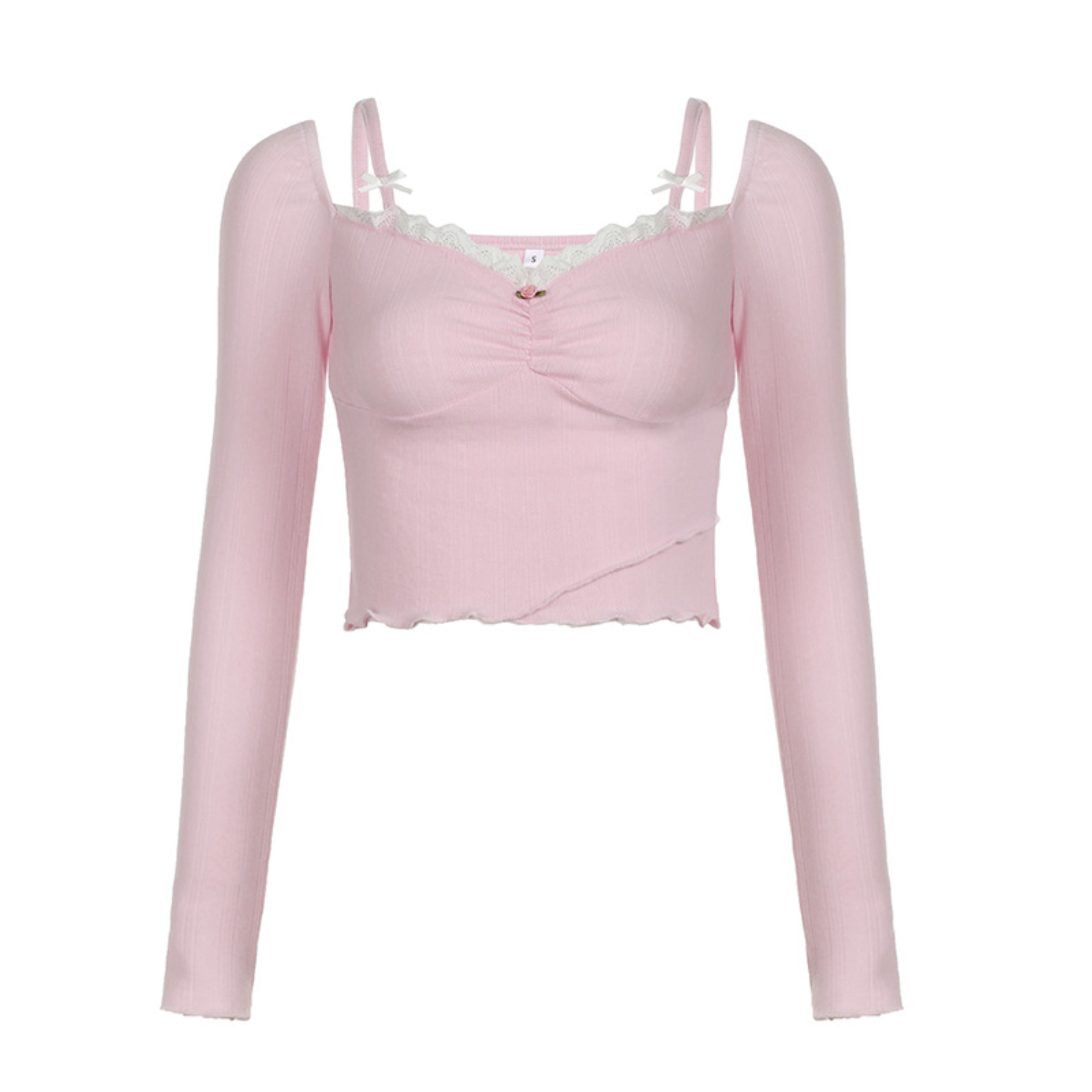 Angel Blush Lace-Trim Coquette Long Sleeve