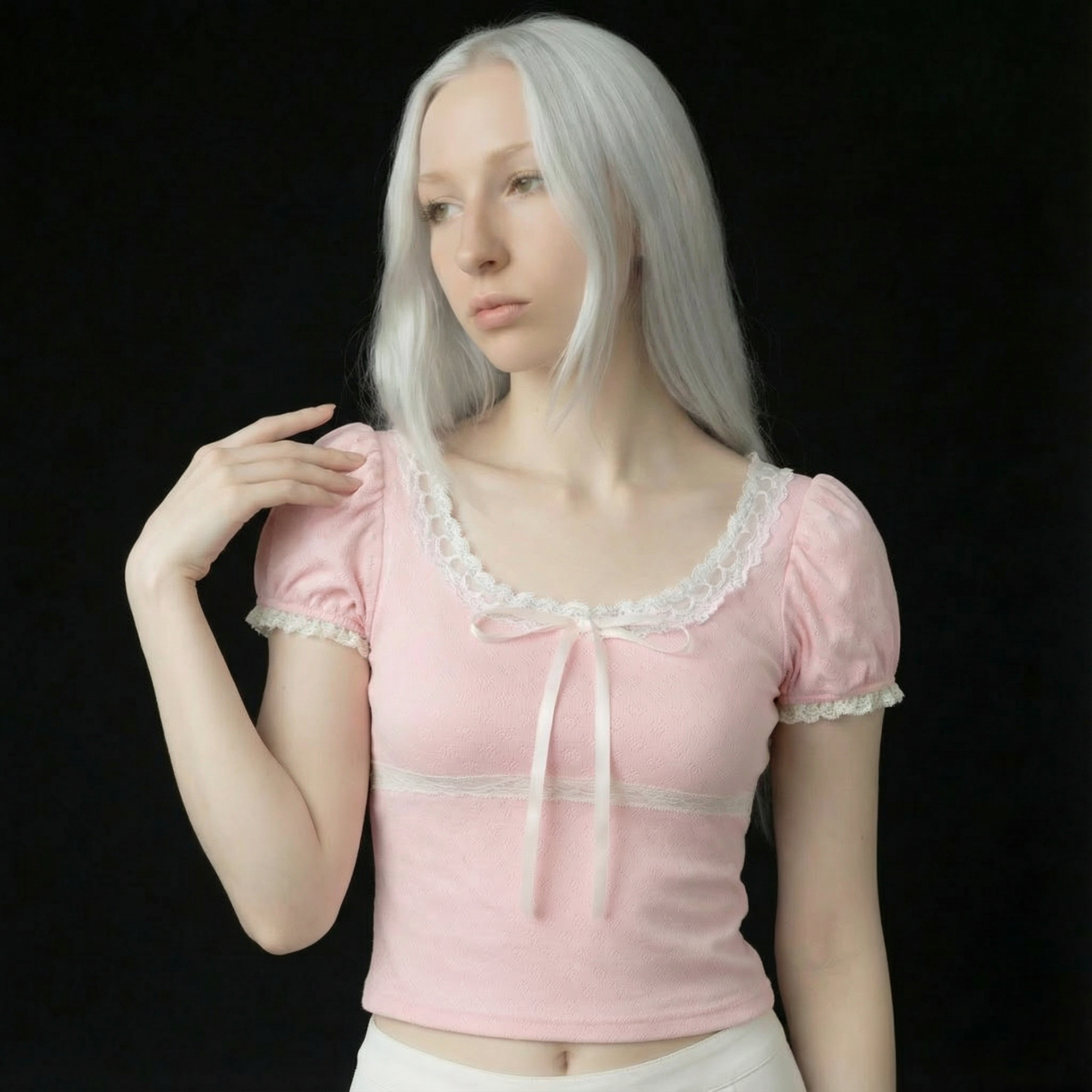 Pink Lace-Trim Coquette Bow Top