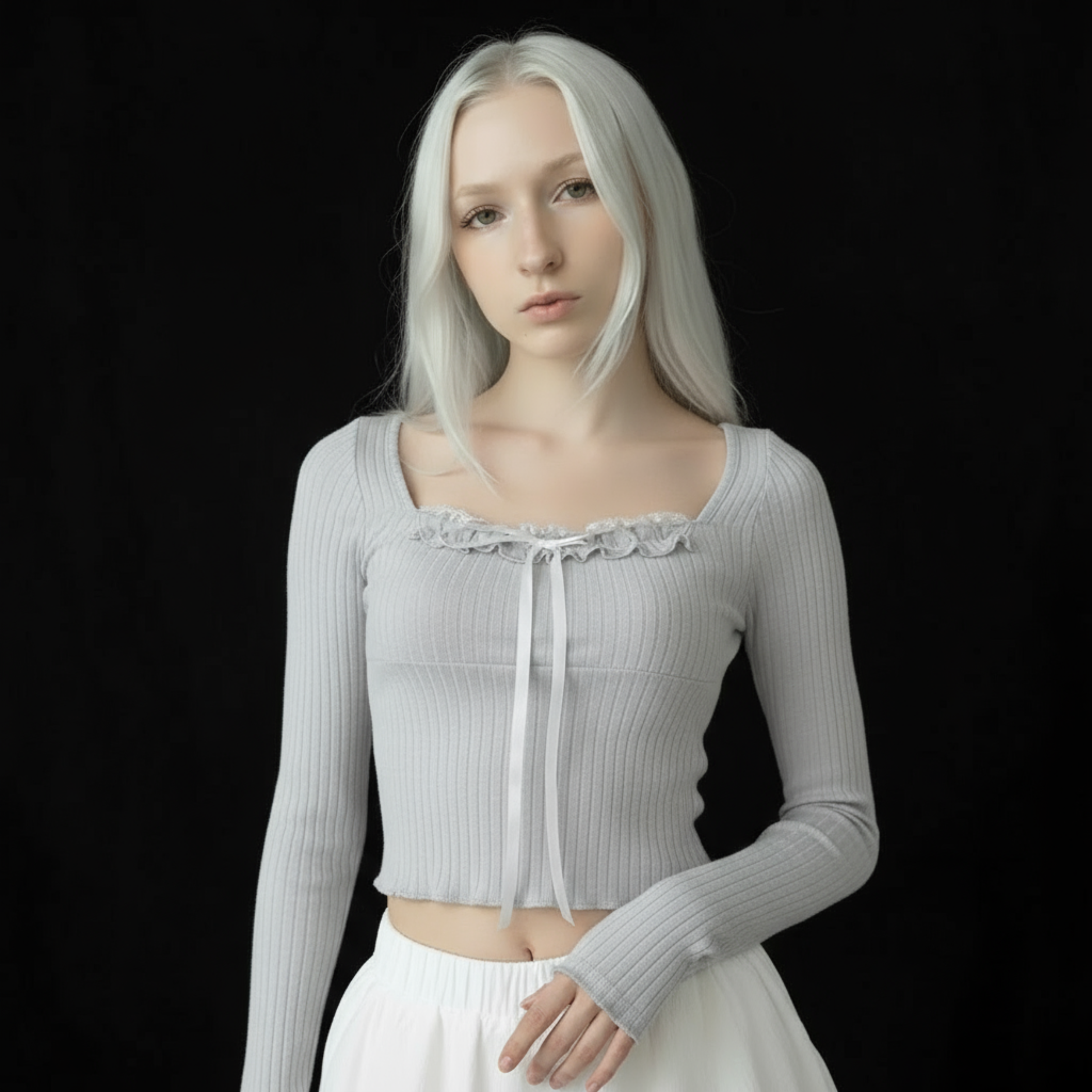 Frosty Lace Ribbon Sweetheart Coquette Top