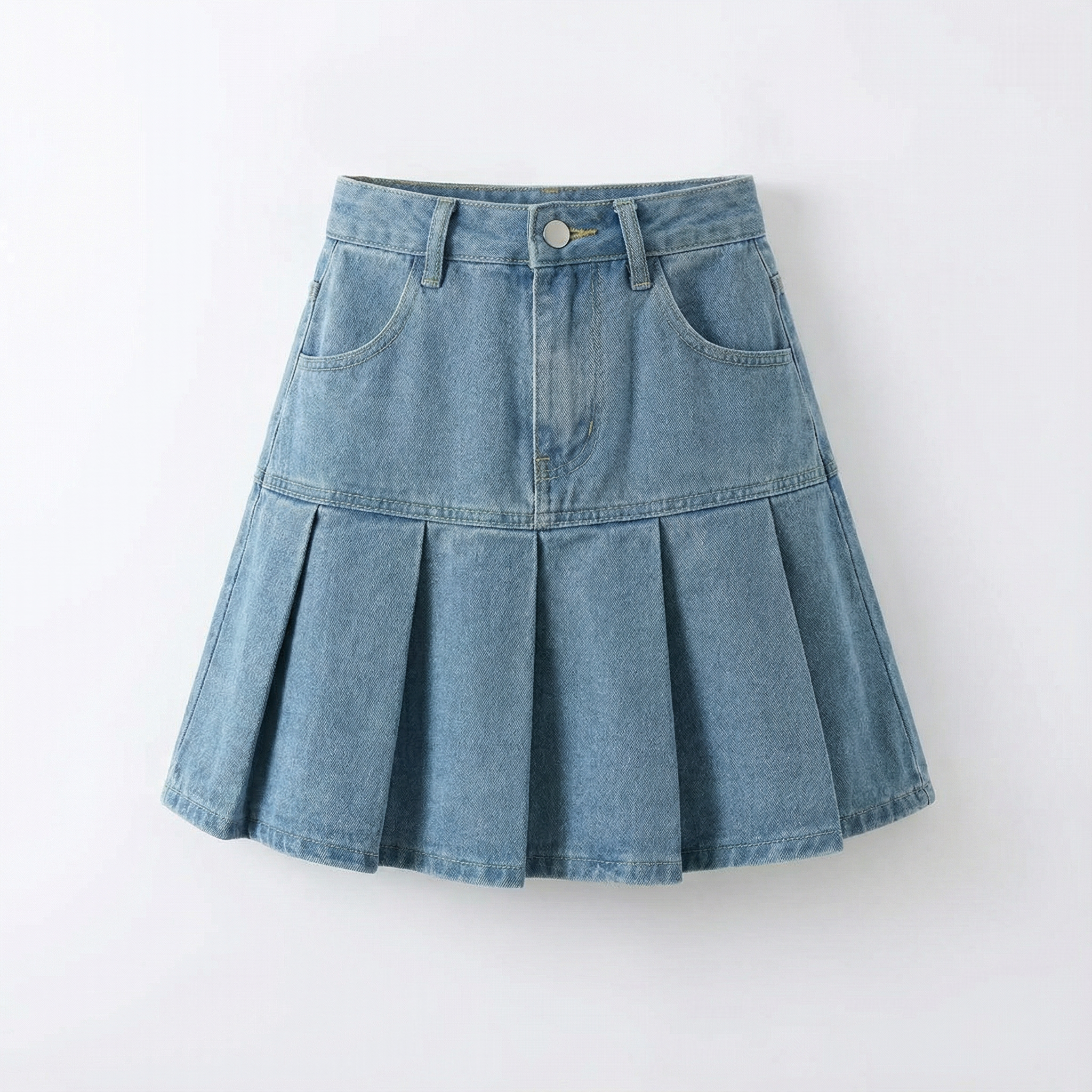 Denim Pleated Mini Skirt