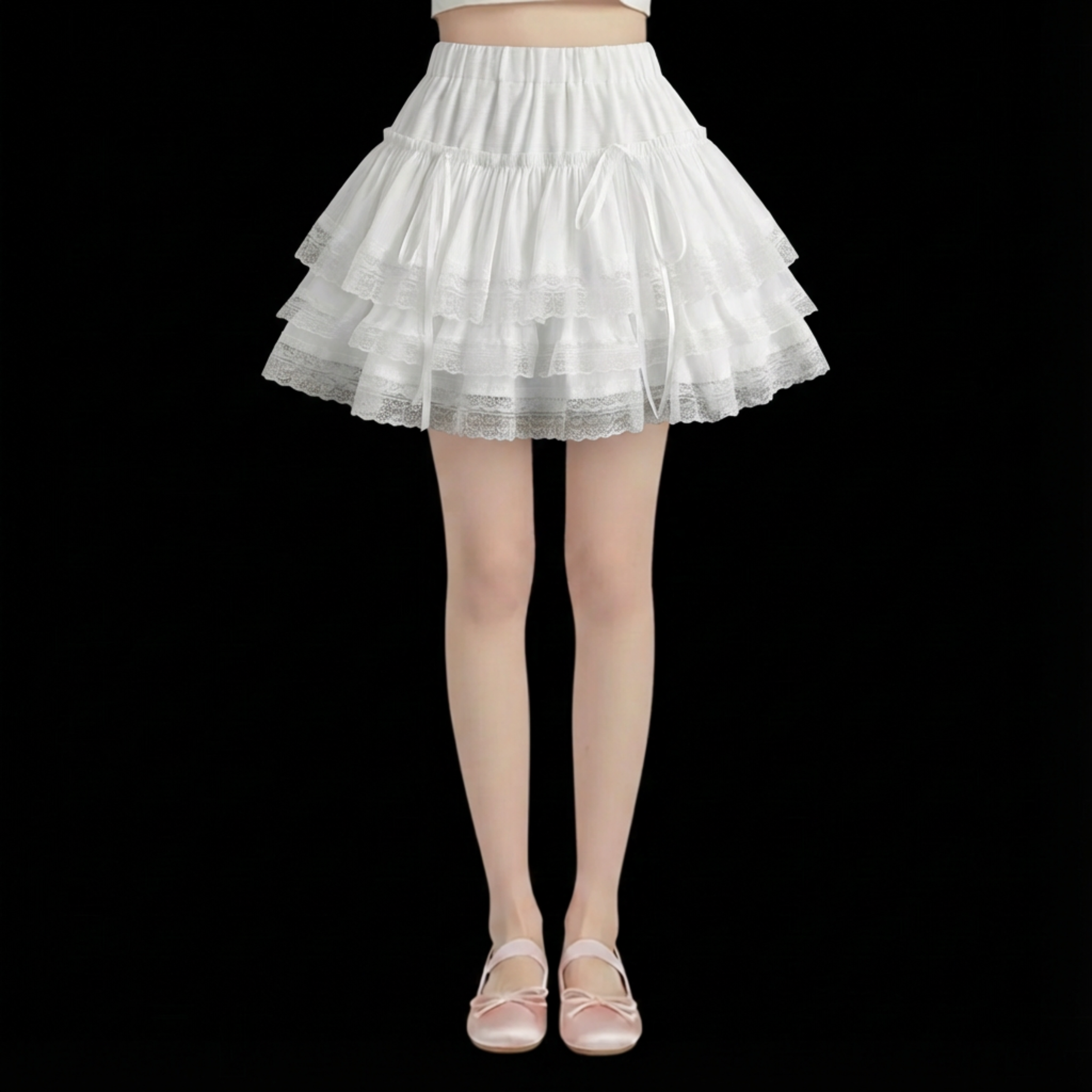 Ballet Style Lace Skirt High Waist Bow