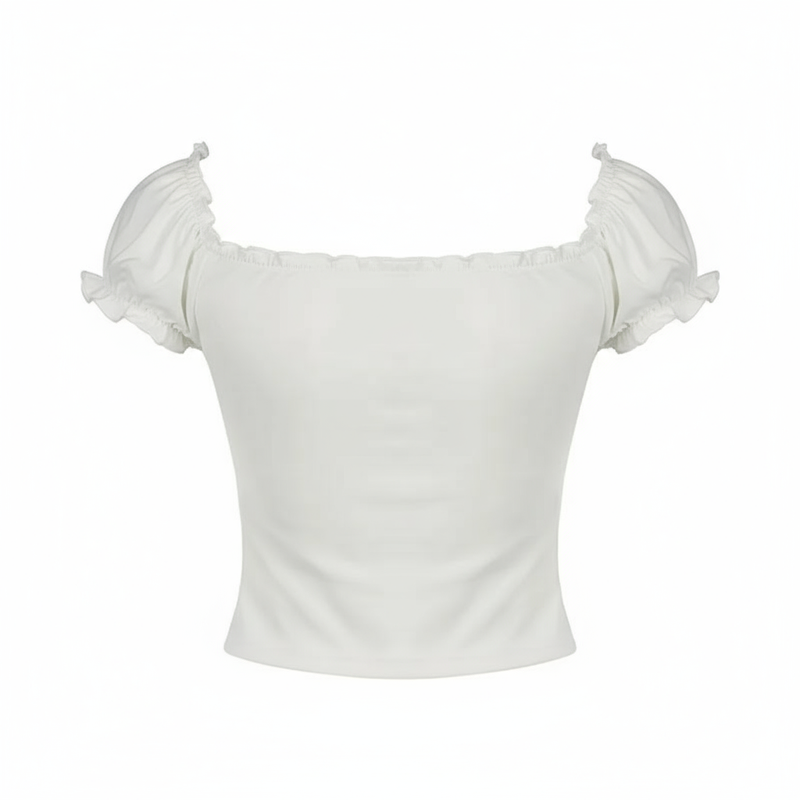 White Coquette Puff Sleeve Crop Top – Sweet Ruffled Lace Blouse