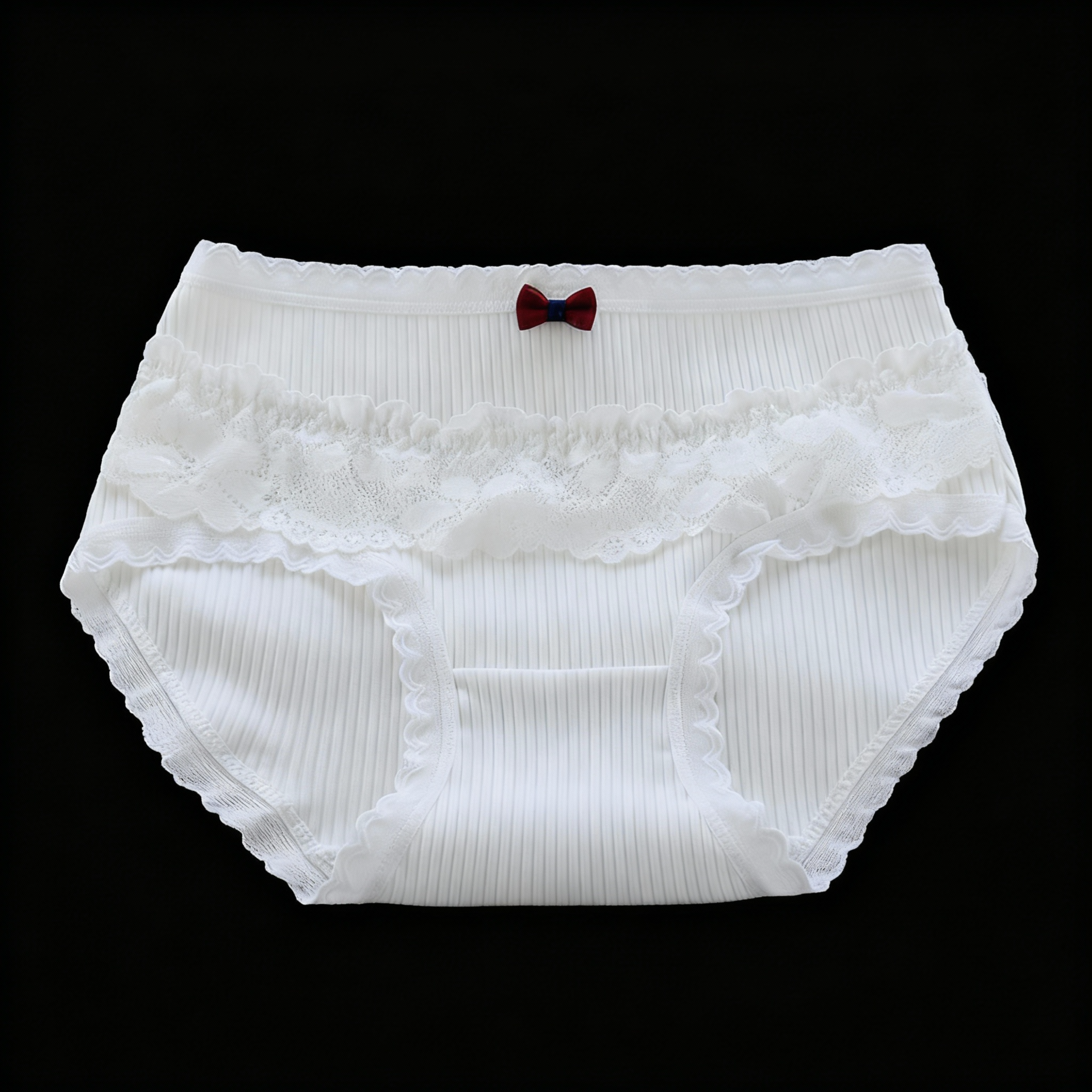 White Lace-Trim Bow Briefs – Coquette Ribbed Intimates