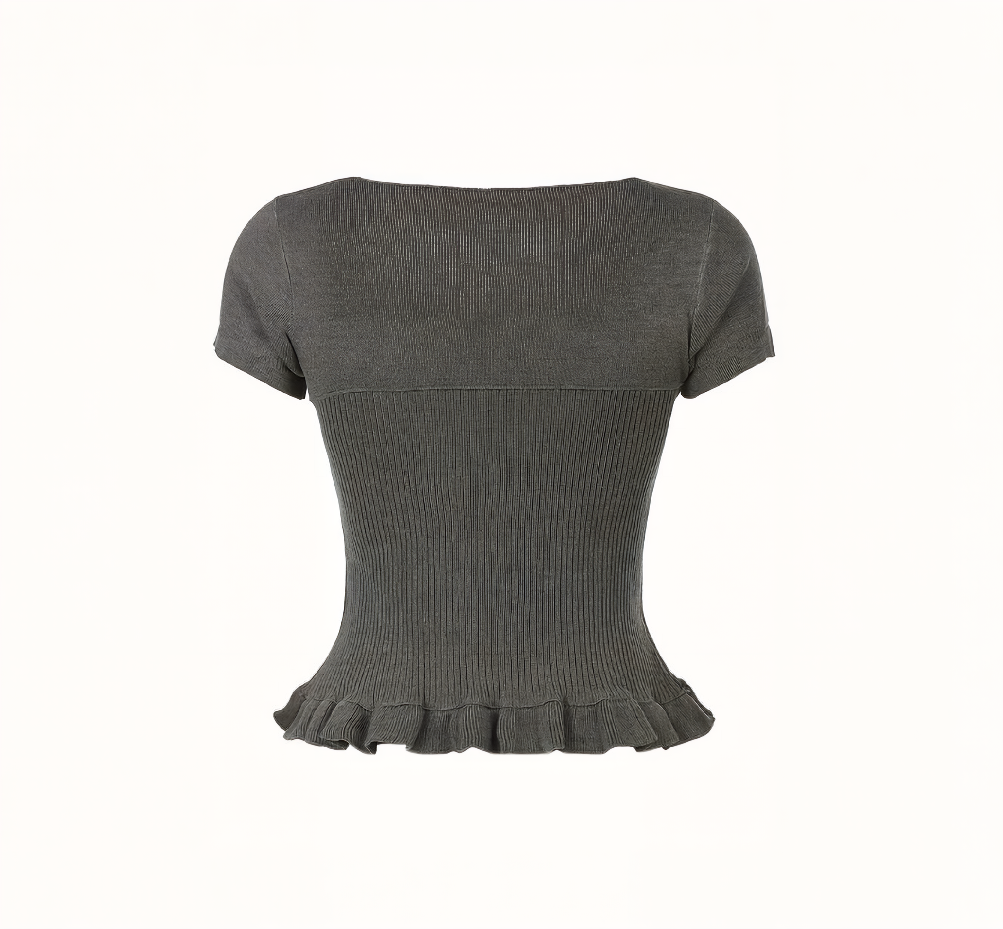 Dark Coquette Knit Button-Up Top – Ruffle Hem Lace Accent Blouse