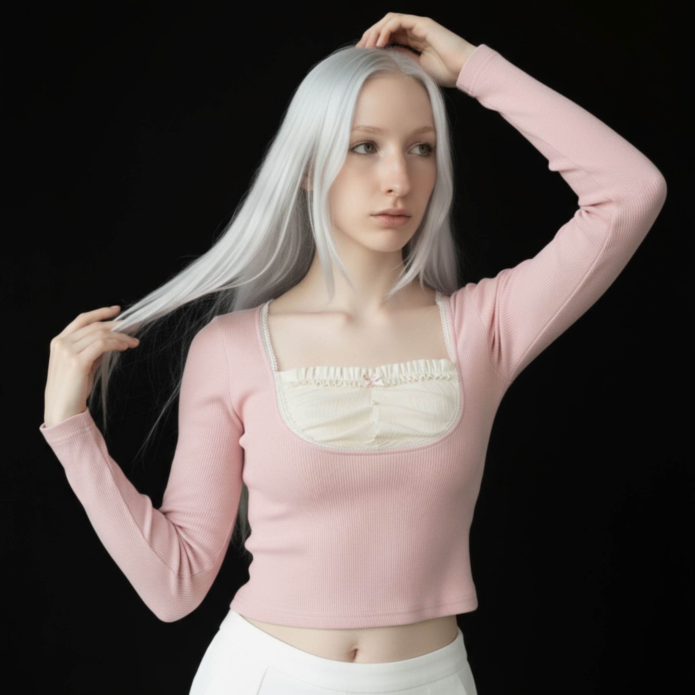 Pink Coquette Long Sleeve Lace Trim Top – Sweet Balletcore Blouse
