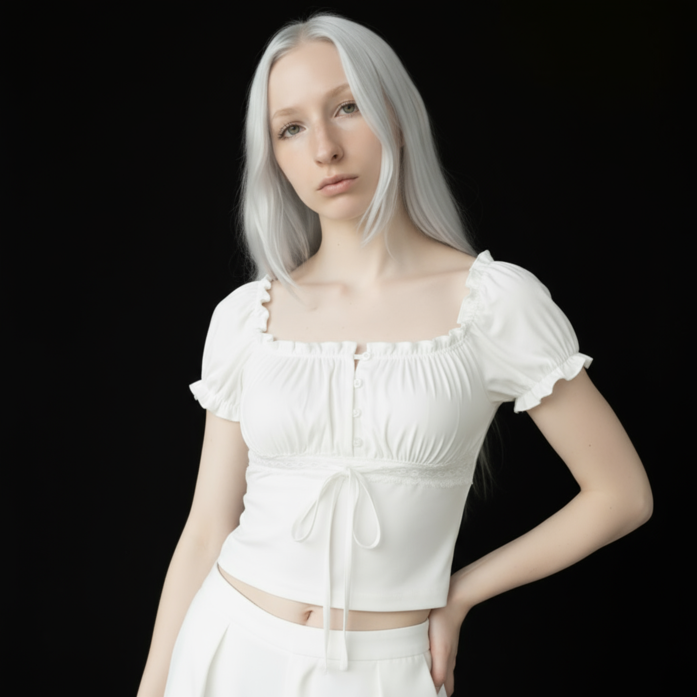 White Coquette Puff Sleeve Crop Top – Sweet Ruffled Lace Blouse