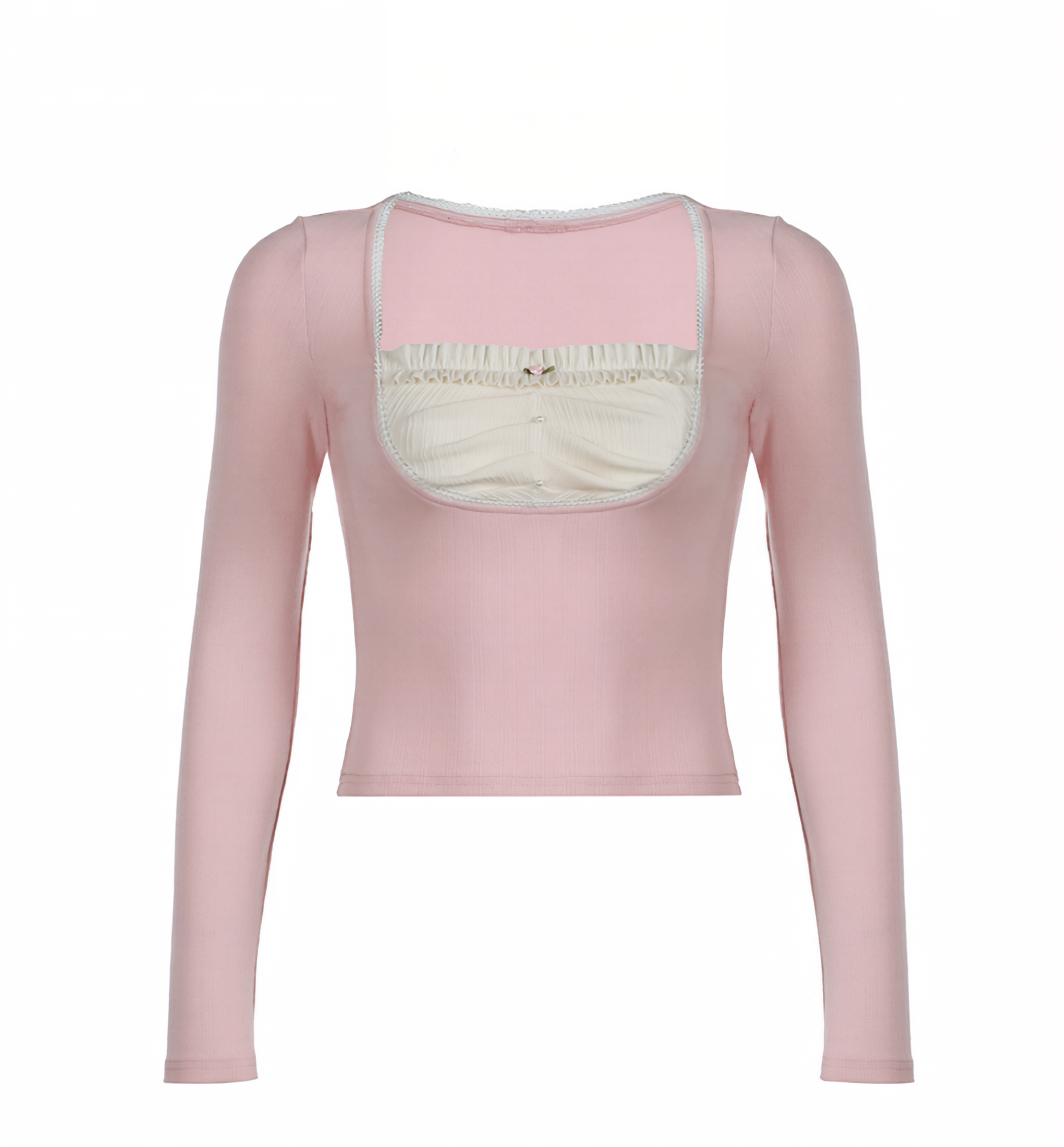 Pink Coquette Long Sleeve Lace Trim Top – Sweet Balletcore Blouse