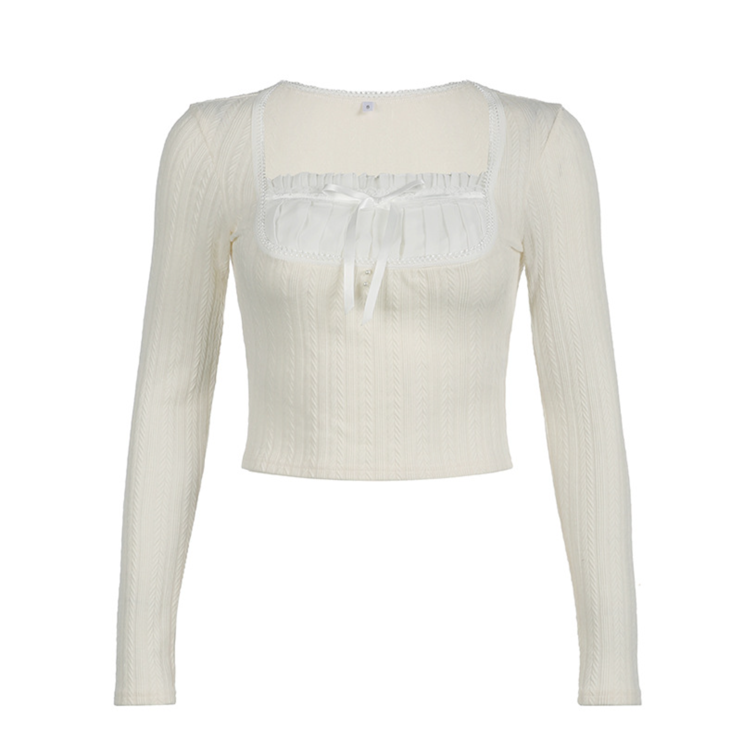 White ribbed long-sleeve top on a white background